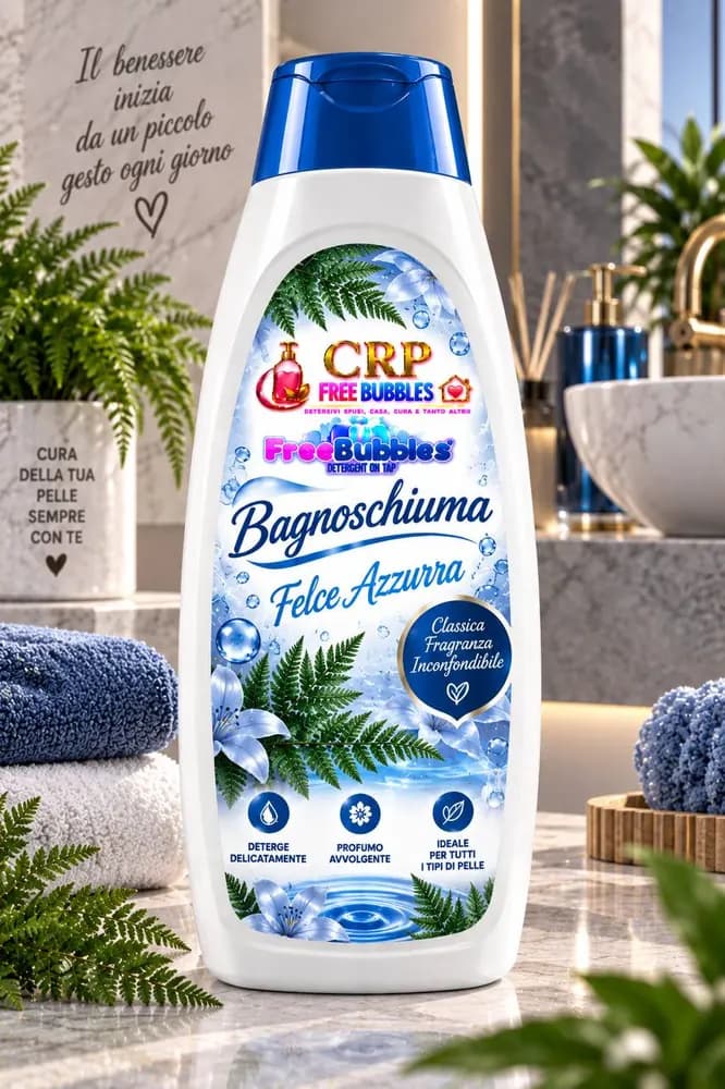 Flacone di Bagnoschiuma Felce Azzurra della linea Free Bubbles