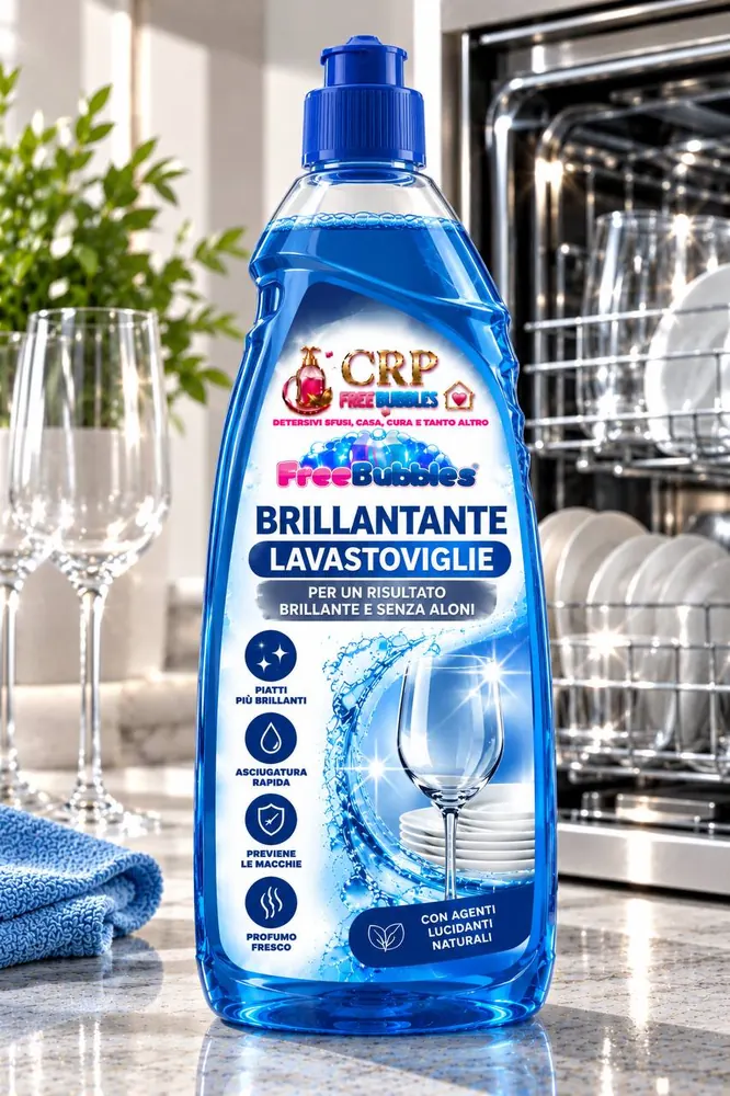 Flacone di Brillantante Lavastoviglie della linea Free Bubbles