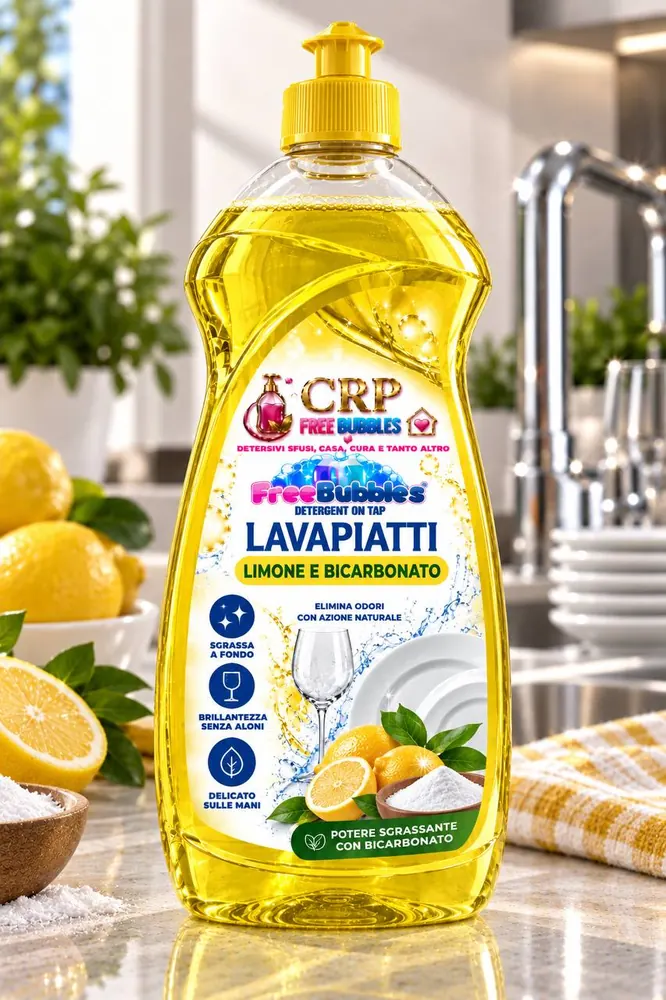 Flacone di Lavapiatti Limone e Bicarbonato della linea Free Bubbles